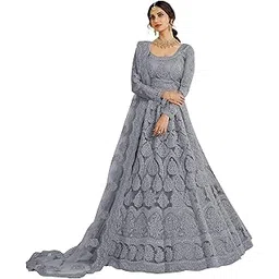 a to z cart Women's Net Embroidered Semi-Stitched Gown Charvi Gown-New-picture-12