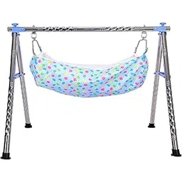 A TO Z HUB Baby Boy's and Girl's Portable Folding Swing Cradle/ghodiyu/parna/jhula, with Free Baby Cotton Cloth. (Regular Folding Round Pipe (Blue))-picture-28