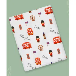 A Toddler Thing 100% Aloe Vera & Organic Cotton Woven London Theme Printed Towel - White-picture-18