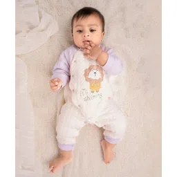 A Toddler Thing Cotton Woven Full Sleeves Lion Printed Romper - Lilac & White-picture-13