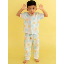 A Toddler Thing Kids Seaside Stripes Printed Half Sleeve Muslin Sleepsuit 3-6 Months-picture-40