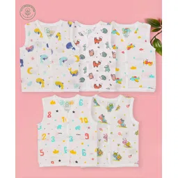 A Toddler Thing Muslin Sleeveless Pack Of 5 Rainbow & Animal Print Vests - White-picture-10