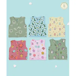 A Toddler Thing  Organic Muslin Cotton Pack Of 6  Sleeveless Floral & Animal Printed Jhablas - Blue Pink & Yellow-picture-35