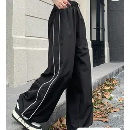 aa international Women Loose Fit Black Polyester Trousers-picture-16