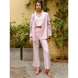 Aadews Floral Embroidered Crop-Top With Trousers & Shrug Co-Ords-picture-20