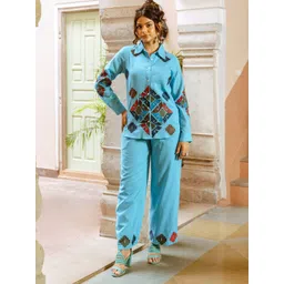 Aadews Leo Embroidered Long Sleeves Pure Cotton Shirt & Trouser-picture-34