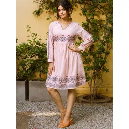 Aadews Lilya Women Embroidered Cotton V-Neck Ethnic Dress-picture-28