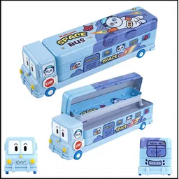 aadhya Space School Bus Shaped Pencil Box for Kids with Wheels and Sharpener Metal Space Art Metal Pencil Box-picture-15