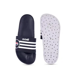 aadi Men Navy Blue & White Rubber Casual Sliders image 5