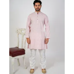 Aadi Shuddh Men Pink Cotton Solid Straight Kurtas-picture-10