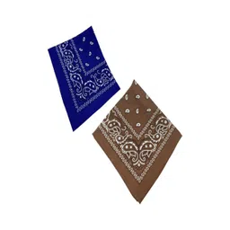Aadikart Unisex Pack Of 2 Blue & Brown Paisley Printed Cotton Bandanas-picture-33