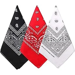 aadishwar creations Bandana Face Mask Cover Men and Women Paisley Cowboy Headband Scarf Wristband Novelty Double Sided Print 100% Cotton Handkerchiefs (Black Red White)-picture-20
