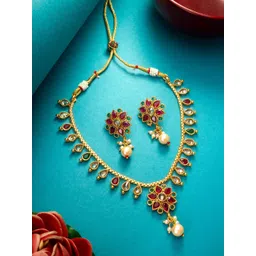 aadita Gold Plated Artificial Stones and Beads Jewellery Set-picture-29