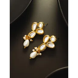 aadita Gold-Plated Kundan & AD Studded Classic Drop Earrings-image-5
