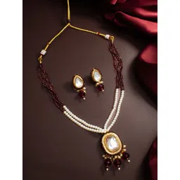 aadita Gold-Plated Kundan & Pearls Stone-Studded & Beaded Jewellery Set-picture-25