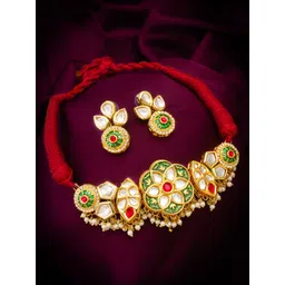 aadita Gold-Plated Kundan Stone Studded & Beaded Jewellery Set-picture-11