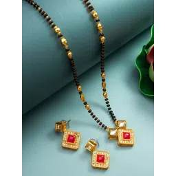 aadita Gold-Plated Kundan Stone Studded and Beaded Mangalsutra-picture-16