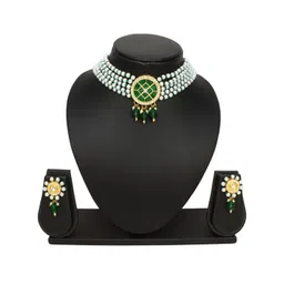 aadita Gold-Plated Kundan Stone-Studded & Pearls Beaded Jewellery Set image 5