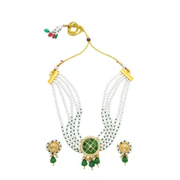 aadita Gold-Plated Kundan Stone-Studded & Pearls Beaded Jewellery Set image 4