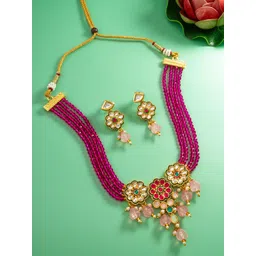 aadita Gold-Plated Kundan Stones-Studded & Beaded Necklace and Earrings-picture-17