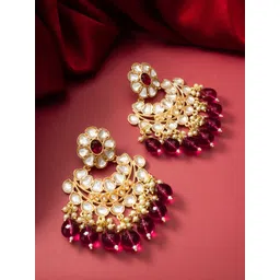 aadita Gold-Plated Kundan-Studded & Pearl Beaded Drop Earrings-picture-39