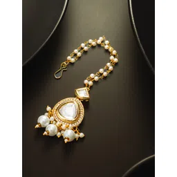 aadita Gold-Plated Kundan Studded & Pearl Beaded Maang Tikka Head Jewellery-image-6