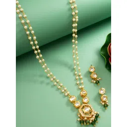 aadita Gold Plated Kundan Studded And Pearls Beaded Jewellery Set-picture-31