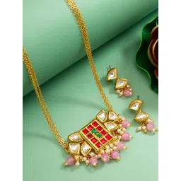 aadita Gold Plated Kundan Studded And Pearls Beaded Jewellery Set-picture-25