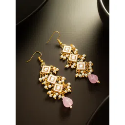 aadita Gold-Plated Kundan Studded & Pearls Beaded Spherical Shaped Drop Earrings-picture-25