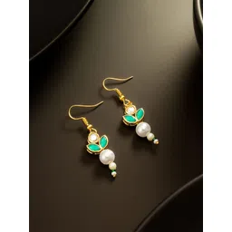 aadita Gold-Plated Kundan Studded & Pearls Beaded Spherical Shaped Drop Earrings-image-26