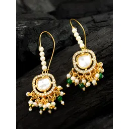 aadita Gold-Plated Kundan Studded & Pearls Beaded Spherical Shaped Drop Earrings-picture-24