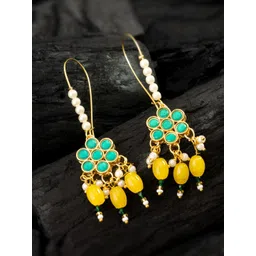 aadita Gold-Plated Kundan Studded Floral Drop Earrings-picture-21