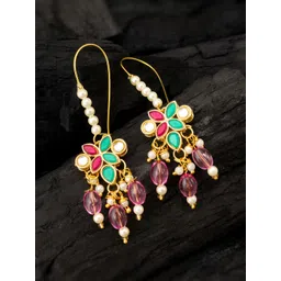 aadita Gold-Plated Kundan Studded Floral Drop Earrings-picture-37