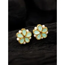 aadita Gold-Plated Kundan Studded Floral Shaped Studs Earrings-picture-19