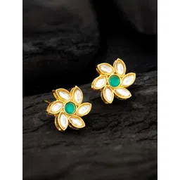 aadita Gold-Plated Kundan Studded Floral Studs-picture-14