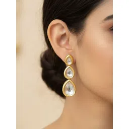 aadita Gold-Plated Kundan Studded Teardrop Shaped Drop Earrings-picture-36