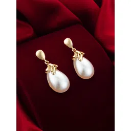 aadita Gold-Plated Pearls Beaded Teardrop Shaped Drop Earrings-image-2