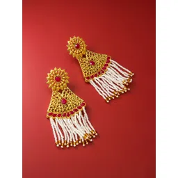 aadita Gold-Toned & White Kundan & Pearl Droppings Contemporary Drop Earrings-picture-11