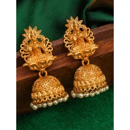 aadita Gold-Toned Contemporary Jhumkas Earrings-picture-12