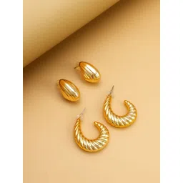 aadita Set Of 2 Gold-Plated Crescent Shaped Half Hoop Earrings-picture-14