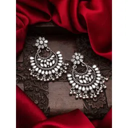 aadita Silver-Toned & Plated Oval AD-Studded Chandbalis Mirror Earrings-picture-33