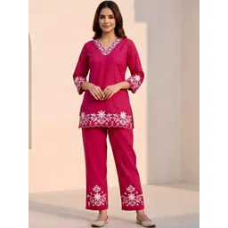 AADIVAA Women Floral Embroidered Regular Thread Work Pure Cotton Kurti with Trousers-picture-12