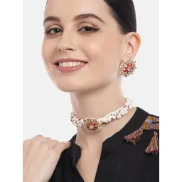 Aadvik Designs Gold-plated White Pearl Beaded Choker Necklace set-picture-30