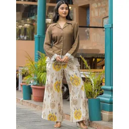 AAFAMI Women Ethnic Motifs Regular Thread Work Pure Cotton Top with Palazzos-picture-18