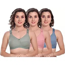 AAFOS 3 C Women's Cotton Mix Bra C Cup Plus Size Non- Padded Wire Free Full Coverage for Heavy Bust Ladies Daily Use-picture-34
