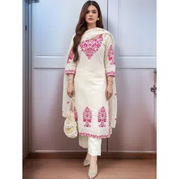 Aaghnya Women Ethnic Motifs Embroidered Regular Thread Work Kurta with Trousers & With Dupatta-picture-3