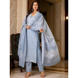 Aaghnya Women Ethnic Motifs Printed Regular Kurta with Trousers & With Dupatta-picture-32