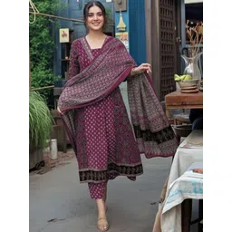 Aaghnya Women Ethnic Motifs Printed Regular Kurta with Trousers & With Dupatta-picture-29