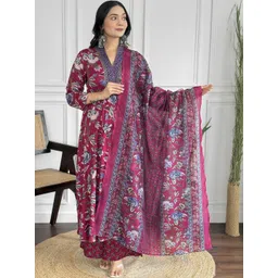 Aaghnya Women Floral Printed Regular Kurta Set With Palazzos & Dupatta-image-37