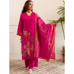Aaghnya Women Floral Printed Regular Kurta with Palazzos & With Dupatta-image-12